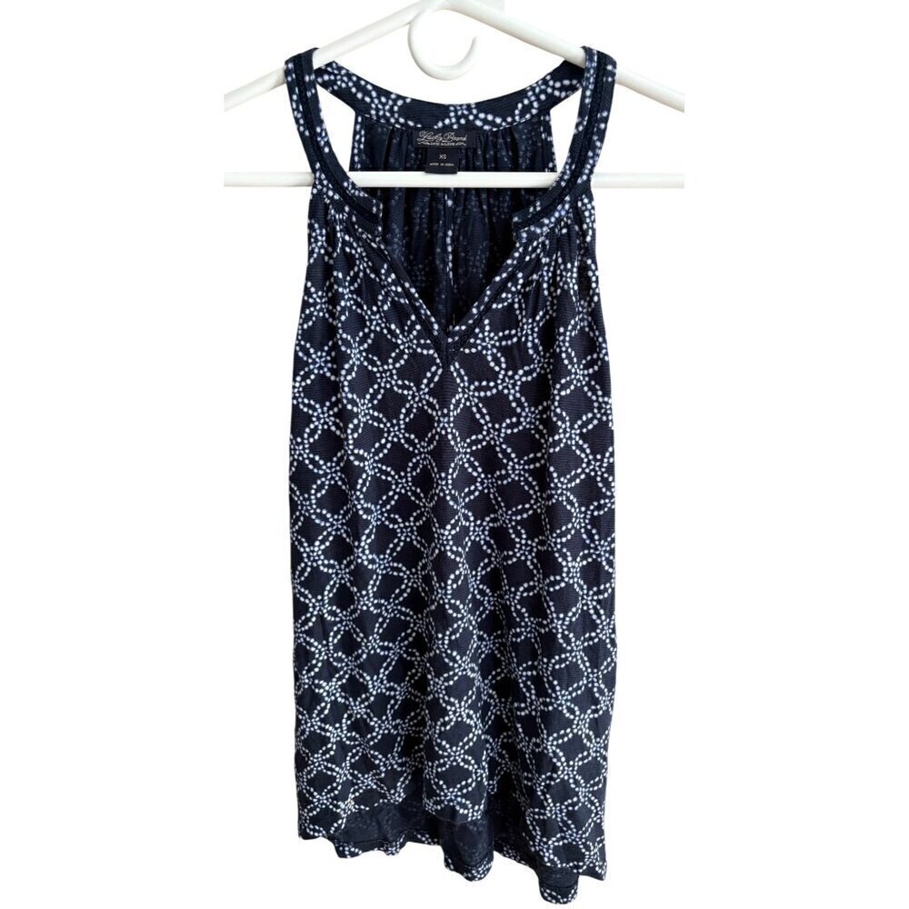 Lucky Brand Navy and White Geometric Sleeveless Hi-Lo Racerback Tank Top Size XS